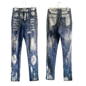 Aphrodite Acid Washed Cotton Blend  High Rise  Distressed Skinny Jeans Sz9